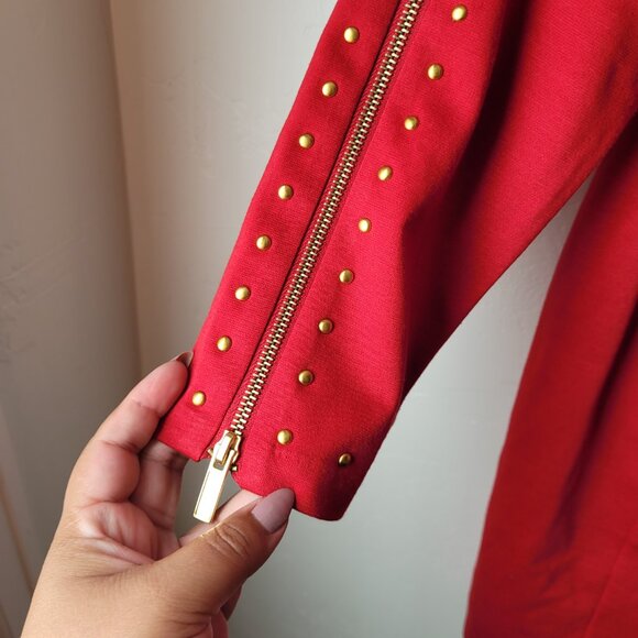 Venus Red Studded Long sleeve Zipper Dress - Picture 3 of 8